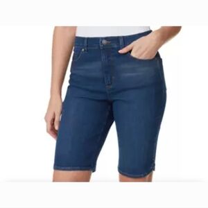 Denim Bermuda Casual Shorts Taper High Rise Wm 10 Indigo Blue Embroidered Pocket
